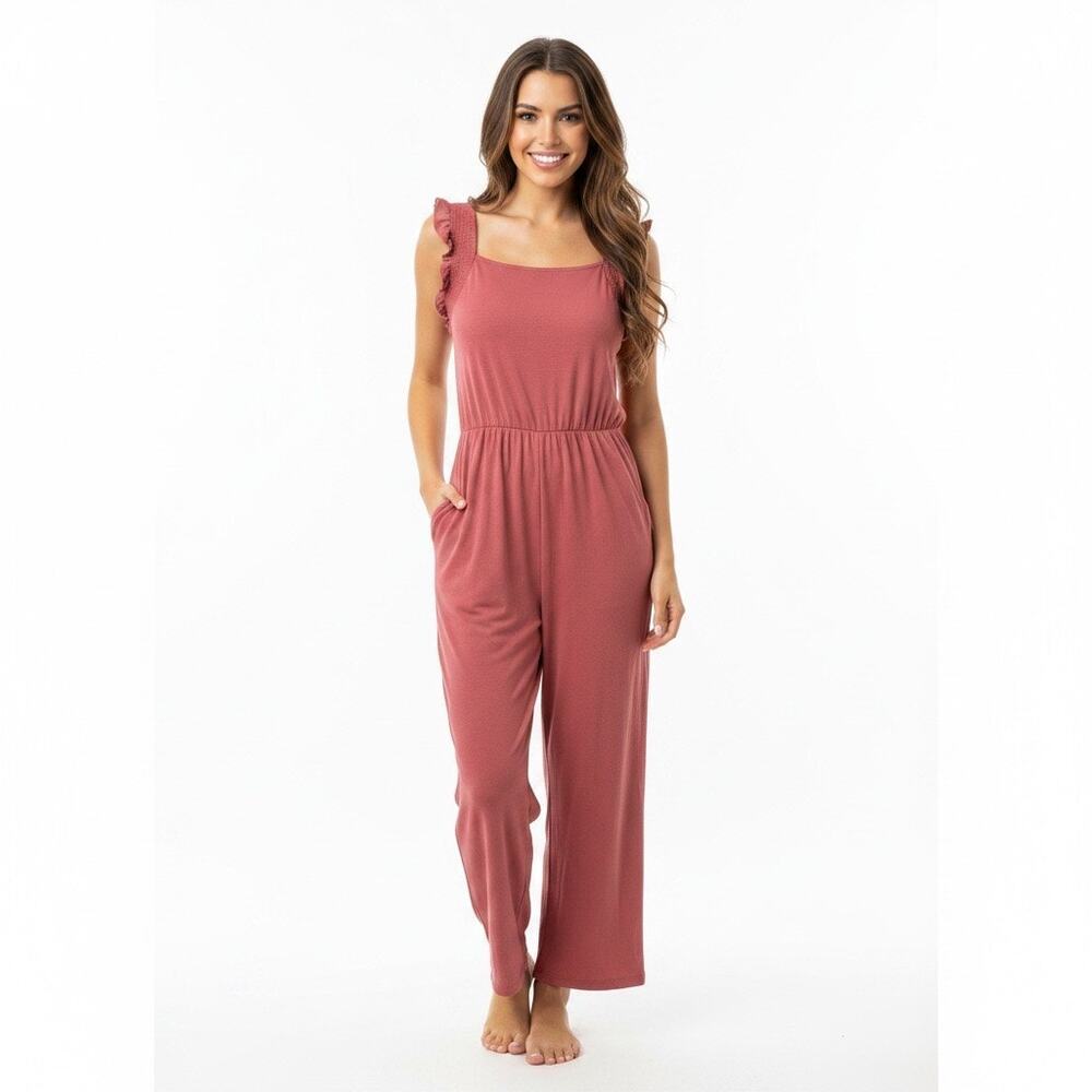 Anthropologie Saturday Sunday Billie Ribbed Jumpsuit Burnt Orange Coastal Summer